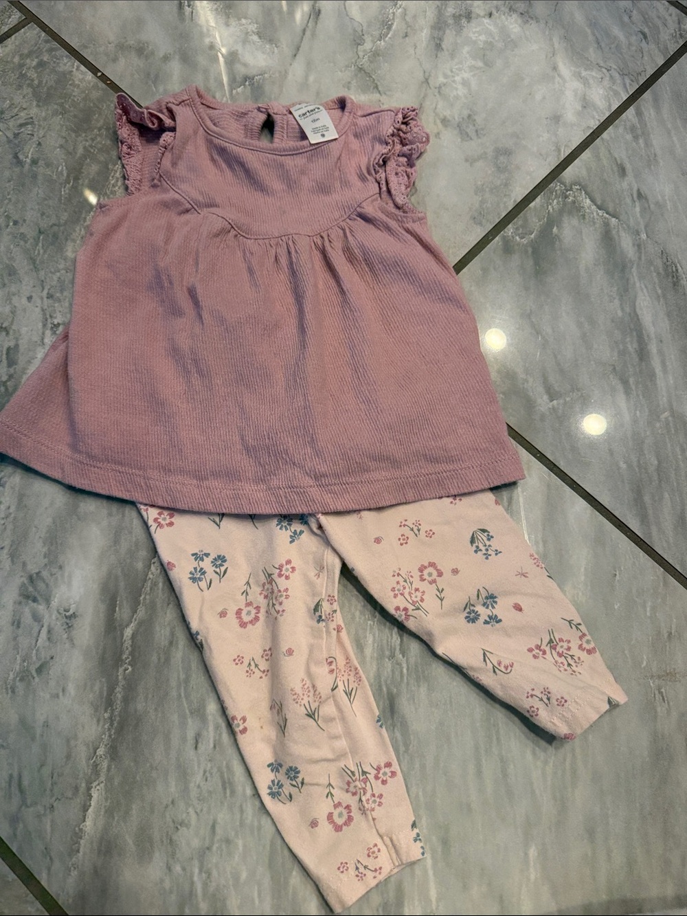 Carter's Pink Top and Floral Leggings Matching Set